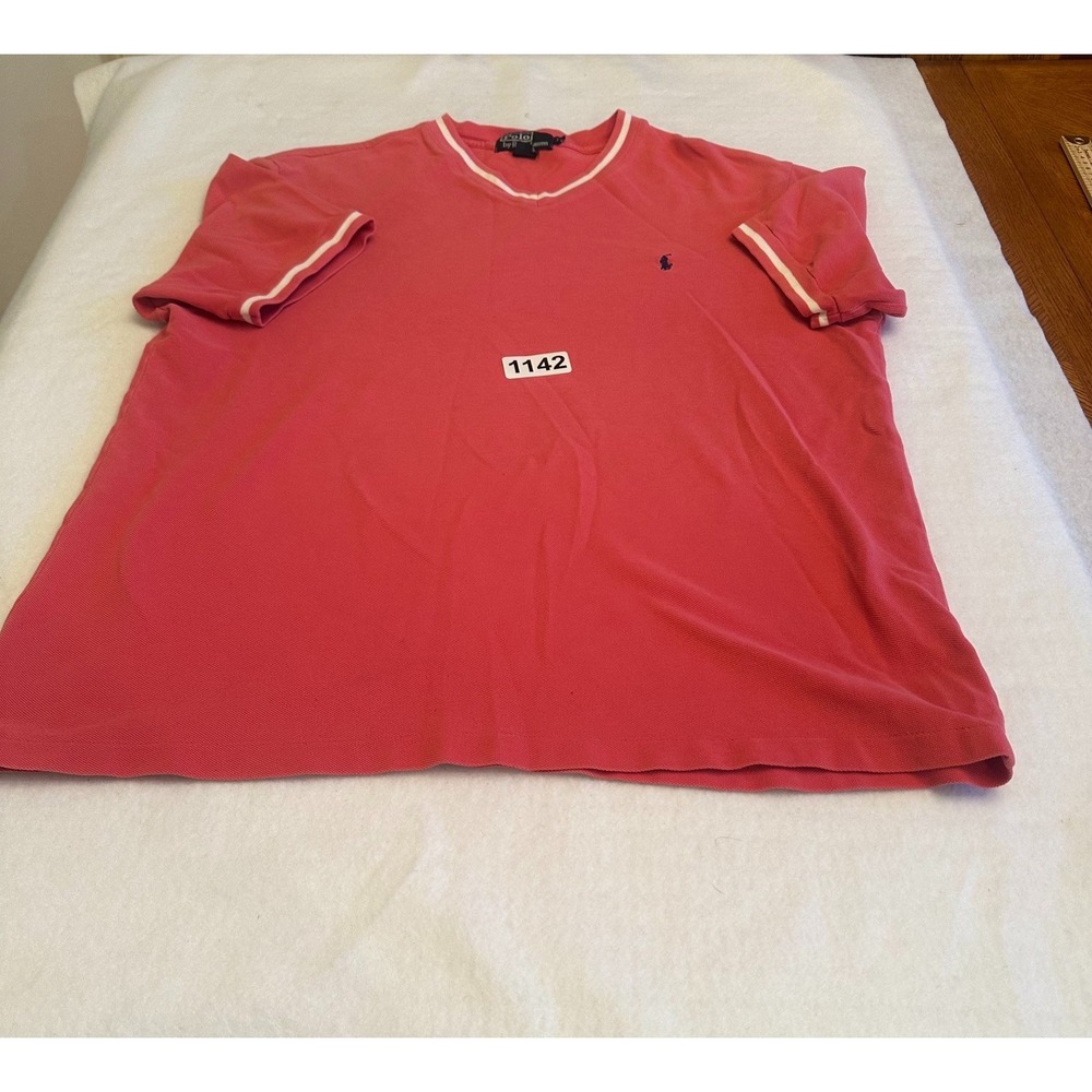 Polo Ralph Lauren V Neck Polo Shirt Men Size L Coral Red Pony Cotton Golf Preppy